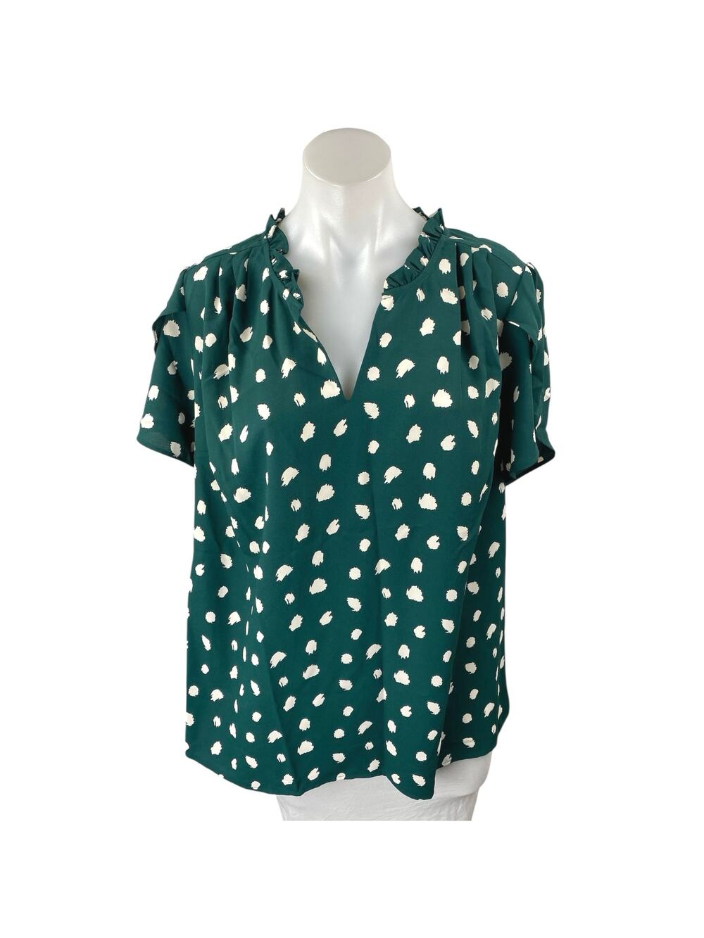 NEW 41 Hawthorn Green White Polka Dots Ruffle Short Sleeve Blouse Top Size 1X